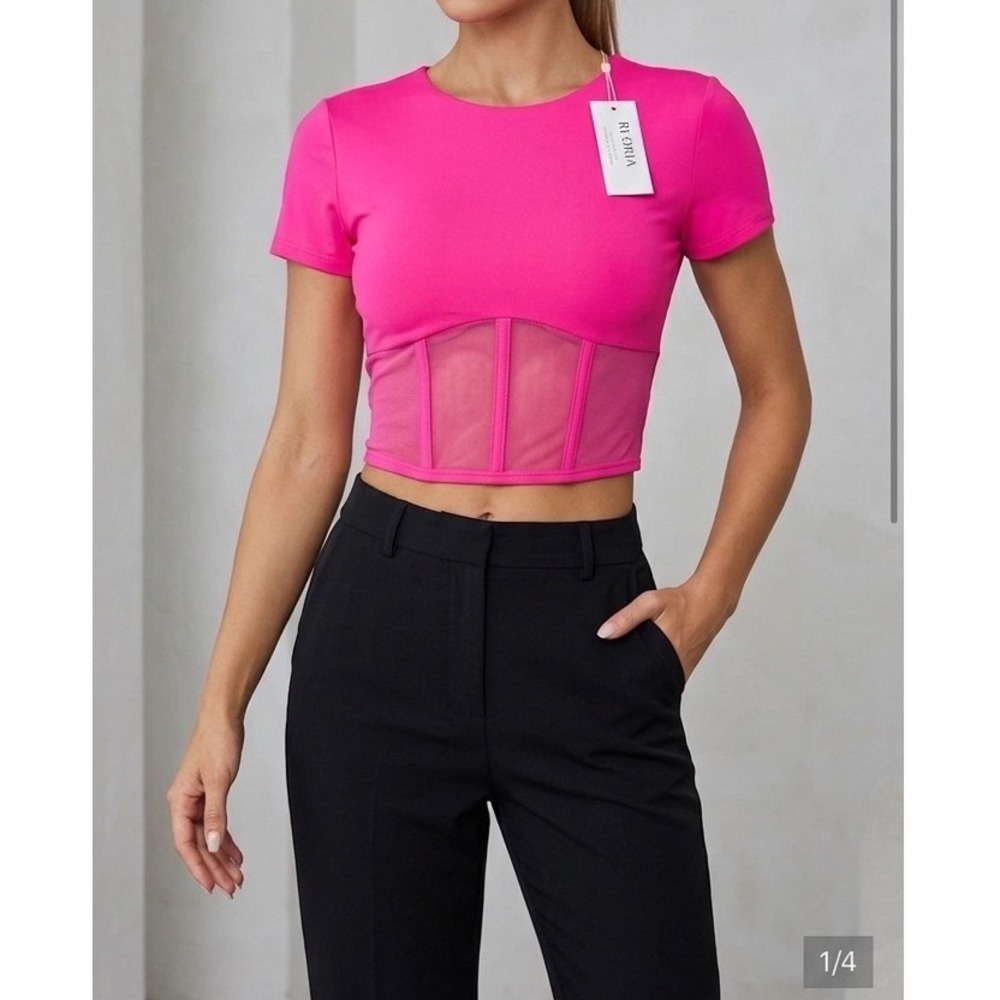 Reoria Hot Pink Corset Style Crop Top | Small | NWT